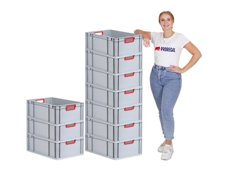 PROREGAL Eurobox Nextgen Color HxBxT 22 x 40 x 60 cm 44 Liter Griffe Rot Offen Verstärkter Boden Eurobehälter Transportbox