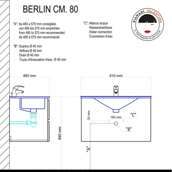 Berlin Badezimmermöbel Dimensionen Technische Zeichnung