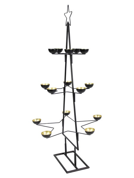 Dekoleidenschaft XXL Teelichthalter Tanne aus Metall, matt schwarz / gold, 102 cm hoch, Weihnachtsdeko groß