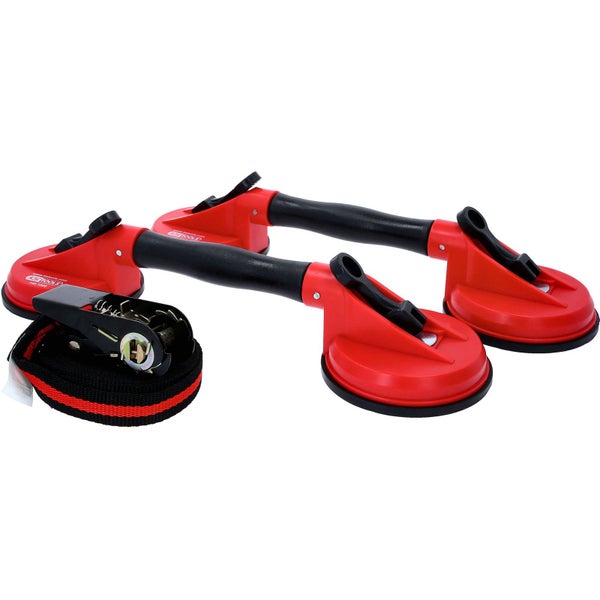 Zwei Glassauger mit Spanngurt