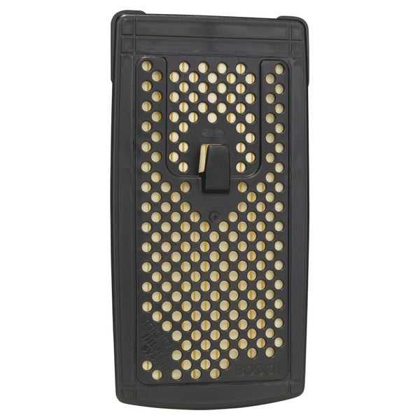 Bosch Microfilter-System für Schleifmaschinen, Staubbox mit schwarzem Kunststoffgehäuse und gelbem Filtermaterial.