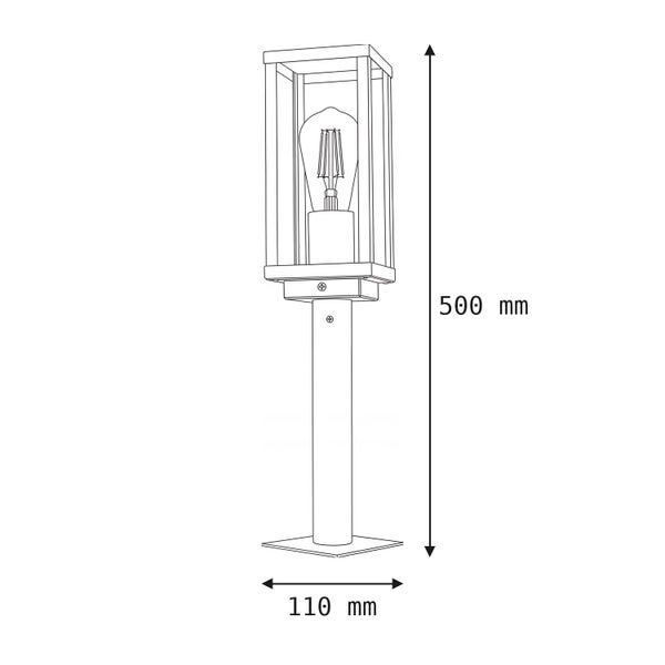 Maßzeichnung einer Sockelleuchte mit einer Höhe von 500 Millimetern und einer Breite von 110 Millimetern.