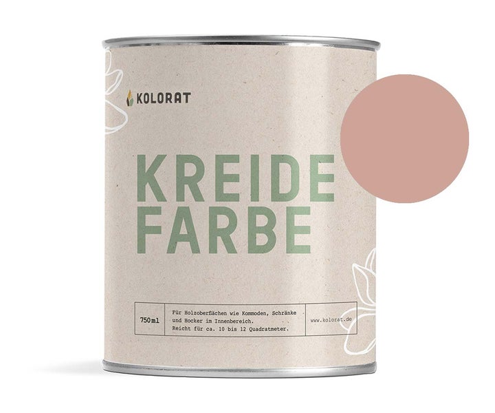 Kolorat Kreidefarbe für Möbel - ein gedeckter, freundlicher Erdton mit Anteilen von Rot und Rosé - Farbton Rosensand Nr. 123. Matter Kreidelack für innen - Möbellack, Möbelfarbe - Holzfarbe - Kreidefarbe für Holz