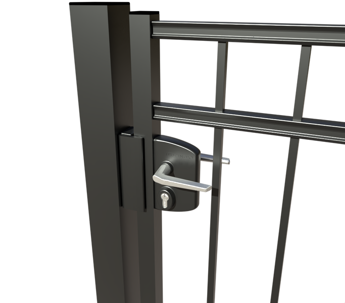 Gartentor ZAUNGURU BASIC-Linie Oldenburg aus Metall, Höhe: 163cm, Breite: 150cm, 1-flügelig inkl. Pfosten, Schloss und Zubehör, Feuerverzinkt und zusätzlich in RAL 7016 Anthrazitgrau pulverbeschichtet