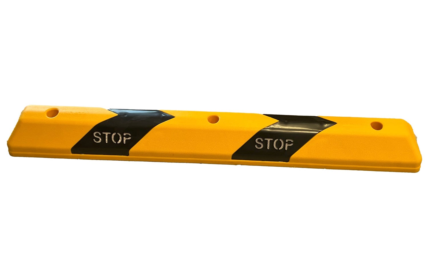 UvV PARKSTOP -Radstopper Fahrzeugstopper Parkplatzbegrenzer + STOP reflektierend / 1.100 mm gelb