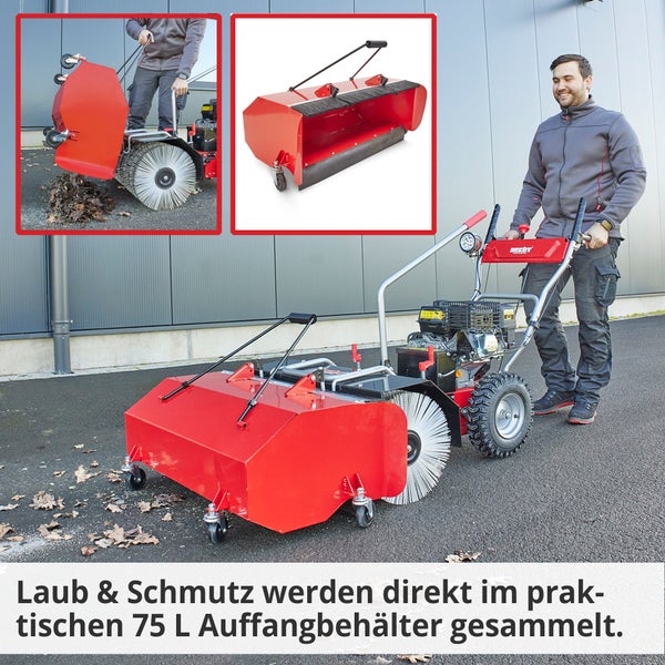 Kehrmaschine mit Auffangbehälter zum Reinigen von Außenbereichen