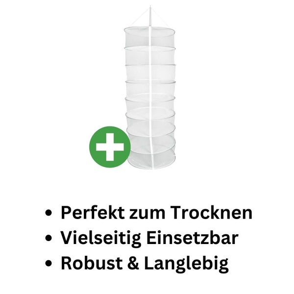 Trockennetz Ø 90 cm – 8-lagig, platzsparend, langlebig für Kräuter, Gemüse & Früchte, ideal für Growboxen & Innen/Außen