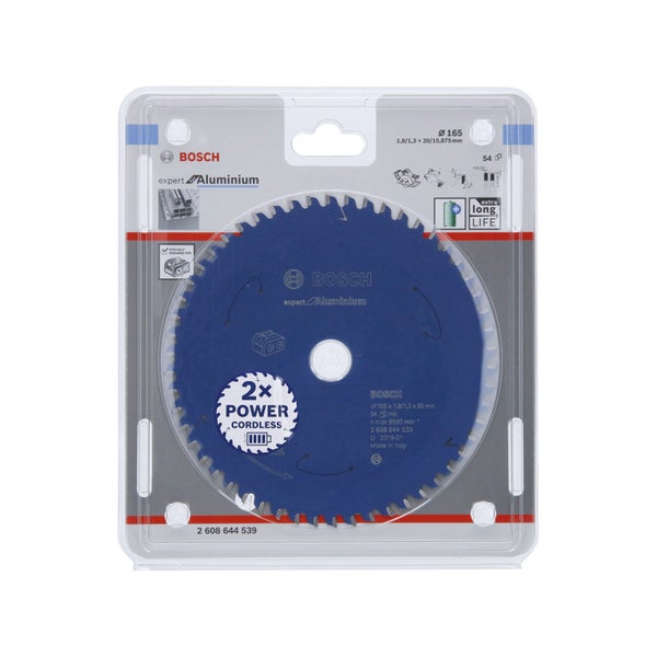 Bosch Kreissägeblatt Expert for Aluminium für Akku-Handkreissägen 165 x 1,8 / 1,3 x 20 54 Zähne - 2608644539