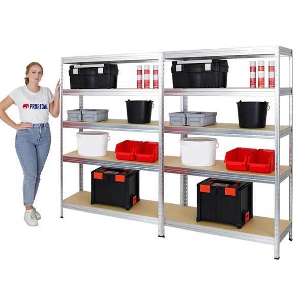 PROREGAL Mega Deal 2x Schwerlastregal Rivet HxBxT 180 x 120 x 45 cm Fachlast 250 kg Verzinkt