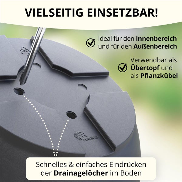 Plastard Blumentopf Capri Ø 40x35 cm Anthrazit - Pflanzkübel Übertopf Pflanztopf