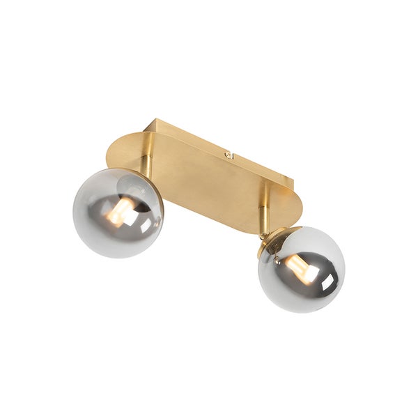 Deckenleuchte mit zwei runden, transparenten Glasschirmen