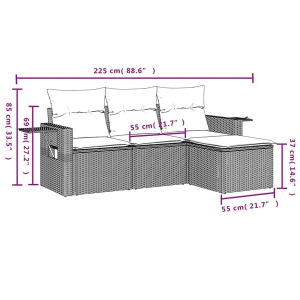 4-tlg. Garten-Sofagarnitur mit Kissen Schwarz Poly Rattan