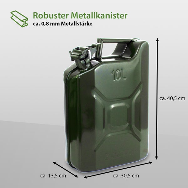 3x Kraftstoffkanister Olivgrün 10 Liter inkl. 1x Ausgießer