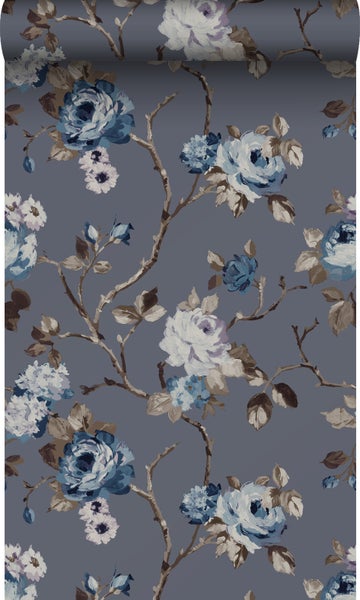 Origin Wallcoverings Tapete Blumen Vintage Blau und Taupe - 53 cm x 10,05 m - 347429