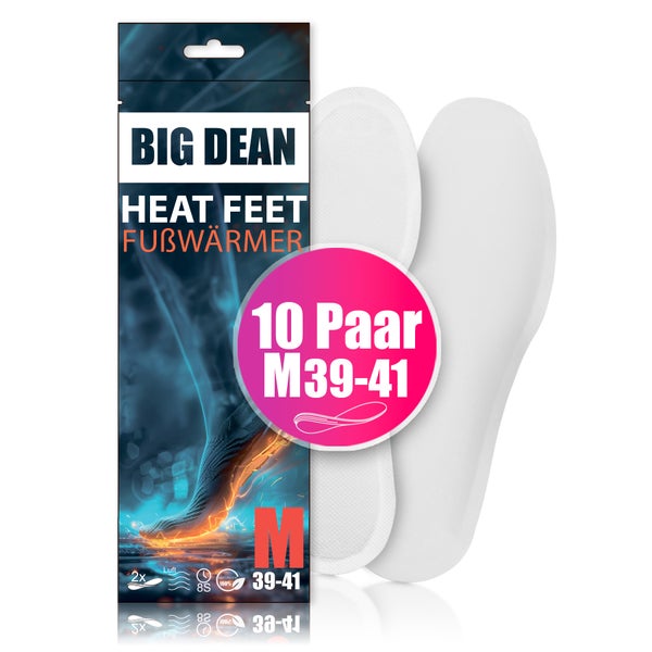 Big Dean Heat Feet Fußwärmer, 10 Paar, Größe 39 bis 41, weiße Einlegesohlen zur Einmalverwendung.