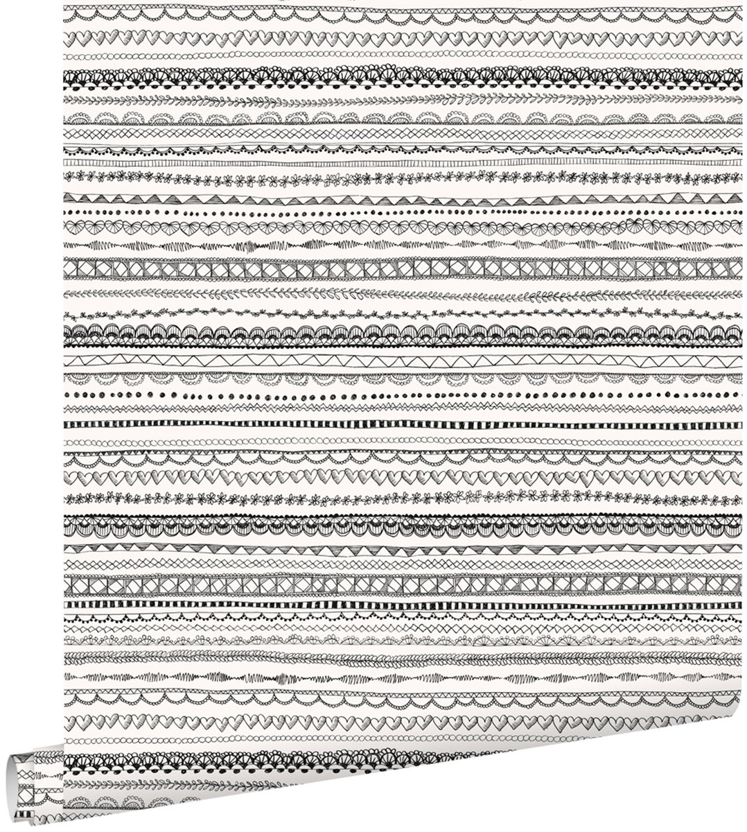 ESTAhome Tapete Spitzenborten Schwarz und Weiß - 0,53 x 10,05 m - 138841