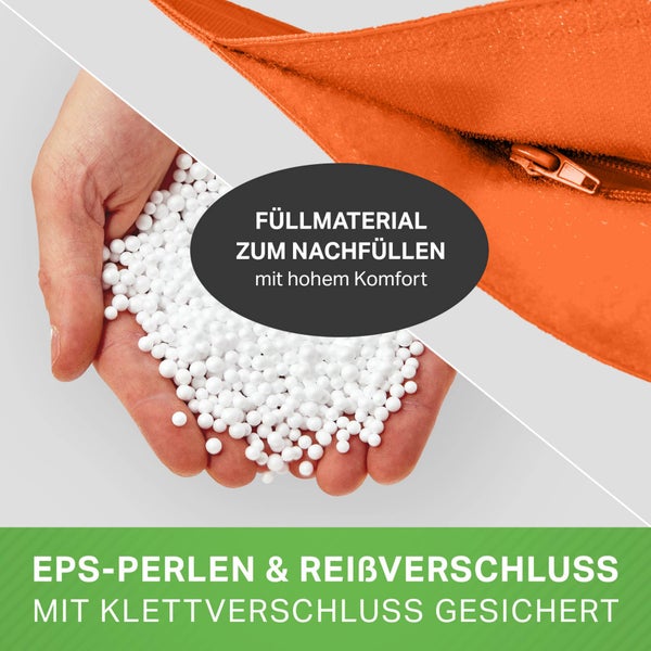 Green Bean 2er Set XXL Sitzsack inkl. Pouf fertig befüllt mit EPS-Perlen - Riesensitzsack 140x180 Lounge Sitz-Kissen Bean-Bag Chair  - Orange