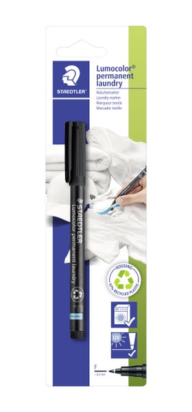 STAEDTLER Lumocolor permanent laundry Wäschemarker für Textilien mit feiner Strichbreite auf Blisterkarte.