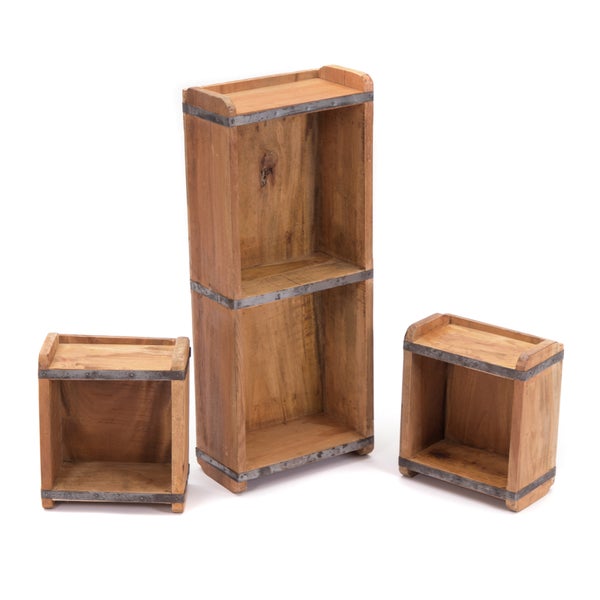 Kisten-Set Bricks III 3-teilig Mahagoni Massivholz, 2 verschiedene Größen, Ziegelform naturfarben
