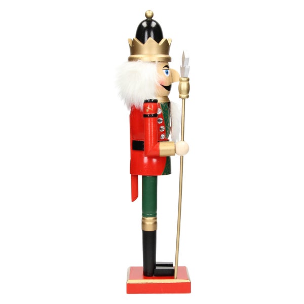 ECD Germany Nussknacker Figur Soldat 38cm schwarze Krone, Zepter, Holz, handbemalt, Unikat, Weihnachten Holzfigur König Puppet Marionette Ornament Traditioneller Nussbrecher Weihnachtsdeko Deko Statue