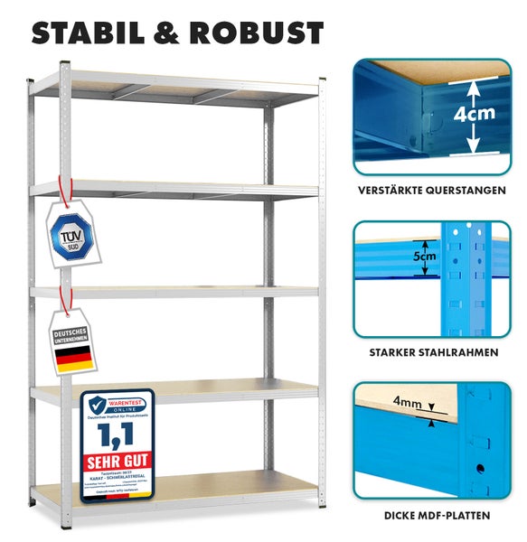 FLOORDIREKT Schwerlastregal Lakota - 2er Set - Universal einsetzbar - Verzinkt - 150 x 75 x 30 cm - Traglast bis 875 kg