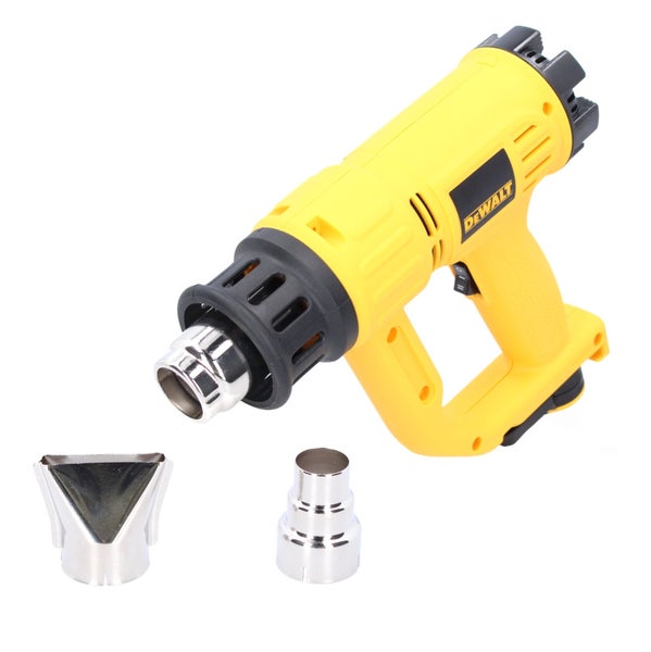 DeWalt Heißluftpistole mit zwei Düsenaufsätzen.