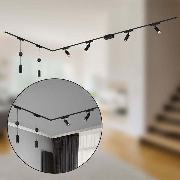 Briloner Luxtrail Schienensystem, Komplettset, 4x LED Spots, 2x LED Pendel, Schwenkbar, Höhenverstellbar, Schwarz, 3m