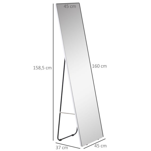 HOMCOM Standspiegel, mit Ständer, Garderobenspiegel, Ankleidespiegel für Schlafzimmer, Wohnzimmer, 45 x 160 cm, Aluminium, Silber