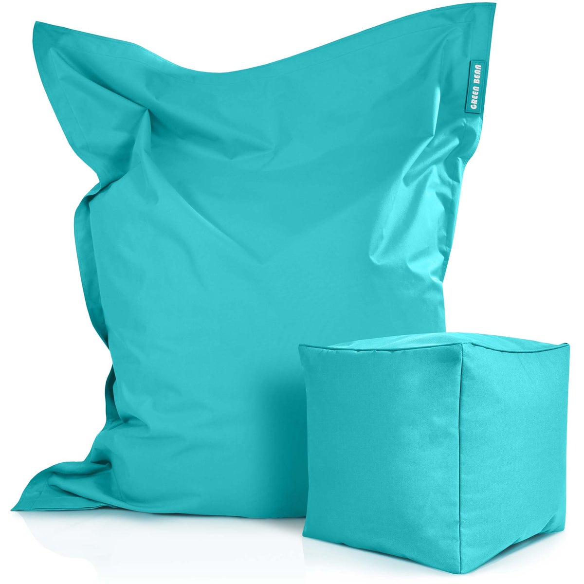 Green Bean© 2er Set XXL Sitzsack inkl. Pouf fertig befüllt mit EPS-Perlen - Riesensitzsack 140x180 Liege-Kissen Bean-Bag Chair Loung Bodenkissen