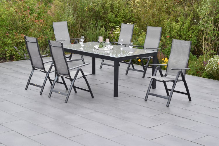 Carrara Gartenmöbelset 7tlg., Semi Ausziehtisch 200 (300) x 100 cm, graphit/grau