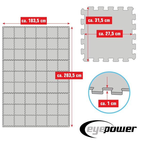 54x Fitness Bodenschutzmatte - 30x30 EVA Matte Sport Bodenmatte für Fitnessraum Schwarz