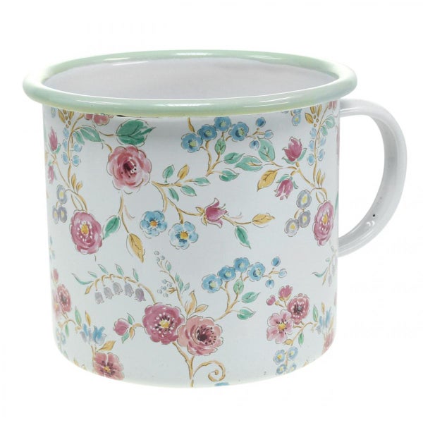Emailletasse mit Blumenmuster