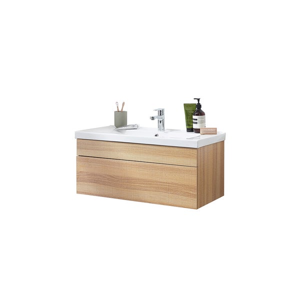 Home Deluxe - Badmöbel-Set - WANGEROOGE BIG Holz - small - inkl. Waschbecken und komplettem Zubehör - Größe Waschbecken: ca. 80 cm I Badezimmermöbel Waschtisch Badmöbelset