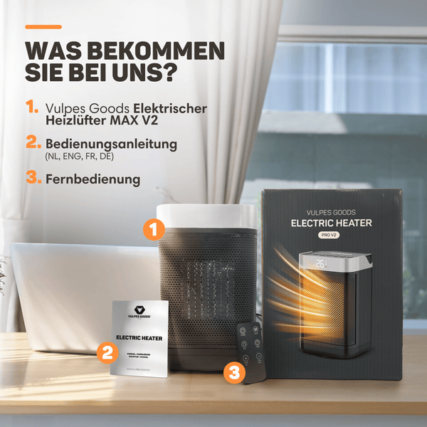 Vulpes Goods Elektrischer Heizlüfter - Keramik Heizlüfter - 1500W - Thermostat