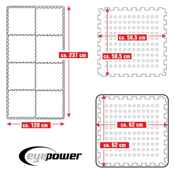 eyepower 2,8 m² Poolunterlage - 8 EVA Matten 62x62 - Outdoor Pool Unterlage - Unterlegmatten Set