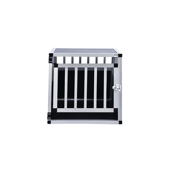 Home Deluxe - Hundetransportbox Alu SKITO - M - 69 x 54 x 50 cm - Farbe: Silber / Schwarz - Material: MDF Platten, Aluminium I Hundetransportbox Transportlösung Alu-MDF-Material Tierfreundlich