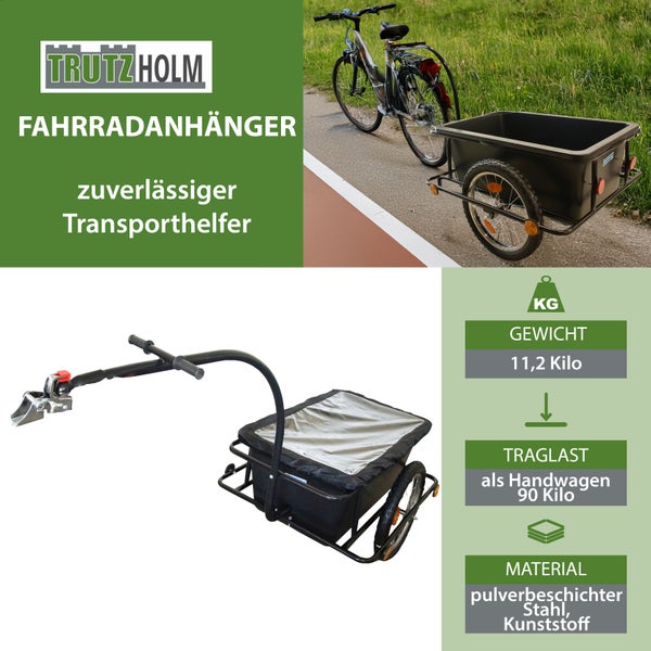 Fahrradanhänger mit Kupplung 90L Plane Handwagen Transportanhänger Lastenanhänger