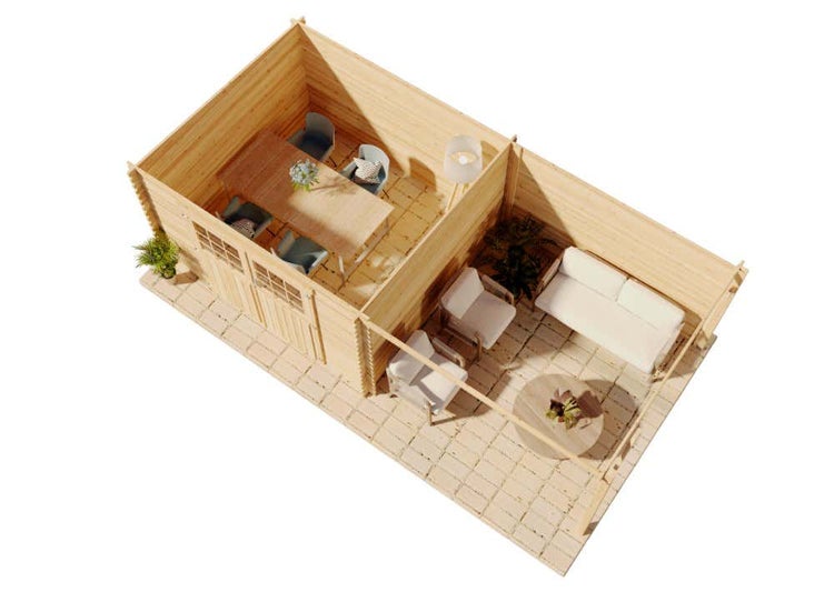 Alpholz Gartenhaus Edda Gartenhaus aus Holz, Holzhaus mit 28 mm Wandstärke inklusive Schleppdach, Blockbohlenhaus mit Montagematerial, Naturbelassen 6,1x3m