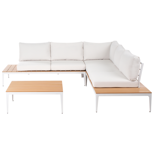 Garten Ecksofa mit Tisch 5-Sitzer POSITANO Cremeweiß