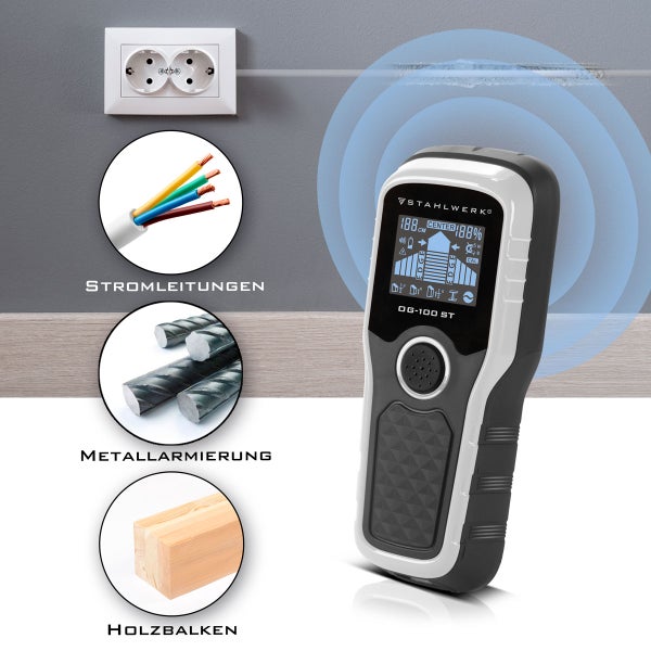 Stahlwerk Ortungsgerät DG-100 ST zum Finden von Stromleitungen, Metallarmierung und Holzbalken in der Wand.