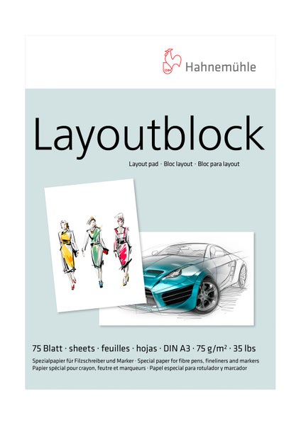 Hahnemühle Layoutblock mit 75 Blatt im Format DIN A3, 75 Gramm pro Quadratmeter, Spezialpapier für Filzstifte und Marker.