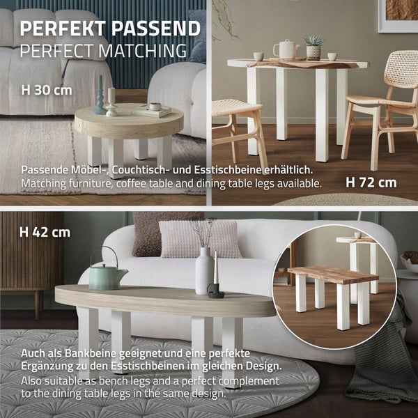 ML-Design 4er Set Tischbeine I-Design 90 cm, Weiß glänzend, Stahl pulverbeschichtet, eckig, Profil 8x8 cm, Höhenverstellbare Möbelfüße 1-4cm, Möbelbeine für Konsolentisch Schreibtisch Arbeitstisch