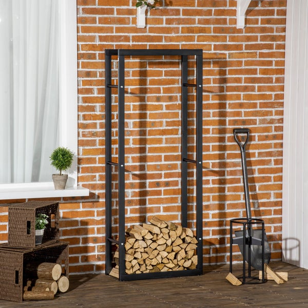 HOMCOM Kaminholzregal, für Innen und Außen, 60 x 25 x 150 cm, Metall, Schwarz