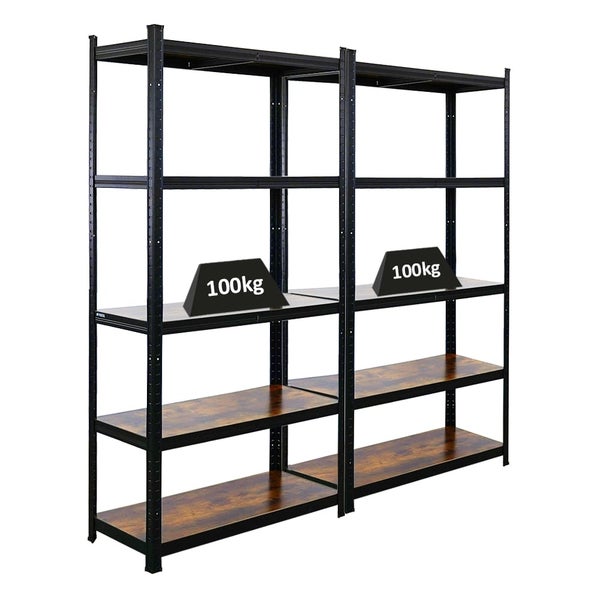 PROREGAL Mega Deal 2x Vintage Series Schwerlastregal Ragnar HxBxT 180x90x40cm Fachlast 100kg Vintagebraun-Schwarz, Steckregal, Garagenregal, Lagerregal