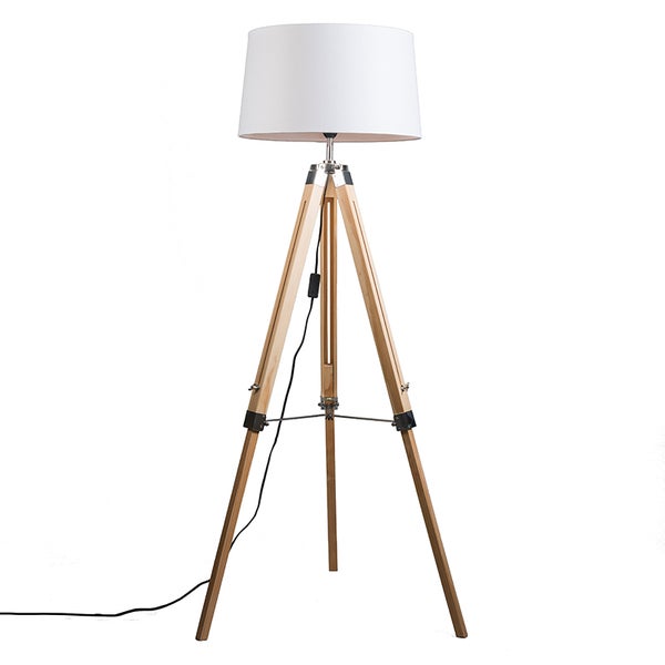 QAZQA - Industrie I Vintage I Stehleuchte I Stehlampe I Standleuchte I Lampe I Leuchte im Landhausstil mit weißem Leinenschirm 45 cm - Tripod I Dreifuß Lampe I Dreifuss I Wohnzimmer I Schlafzimmer - H