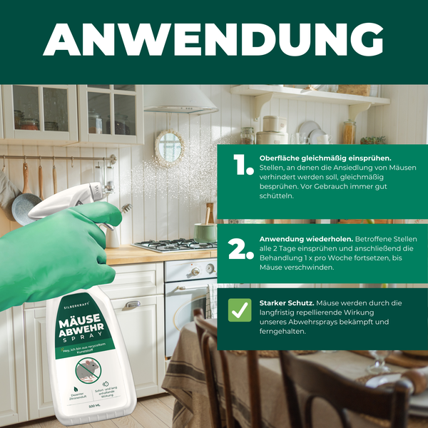 Silberkraft Mäuseabwehr Spray 500 ml, Mäuse zuverlässig fernhalten, Effektive Sofortwirkung, Repellent gegen Mäusebefall, Ideal für Keller, Garage, Haus und Garten