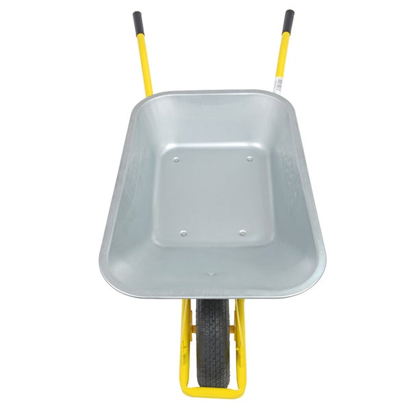 Schubkarre aus Metall mit Gummirad und gelbem Gestell