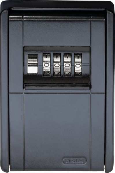 Schwarzer ABUS Schlüsseltresor aus Metall mit vierstelligem Zahlenschloss.