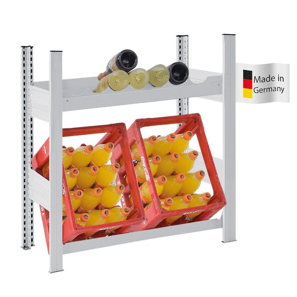 PROREGAL Getränkekistenregal & Weinregal Chiemsee Vino HxBxT 82,5 x 81 x 33,5 cm 2 Kisten auf 1 Ebene & 13 Flaschen auf 1 Ebene Lichtgrau