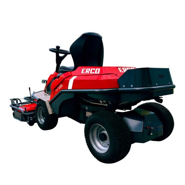 ERCO Frontmäher FM-220 Aufsitzmäher mit Front-Mähwerk, Fahrersitz und Lenkrad in der Rückansicht.